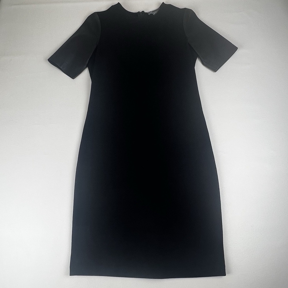Vince LBD Cocktail Pencil Dress Leather Sleeves Size 6 Stretch Party Evening